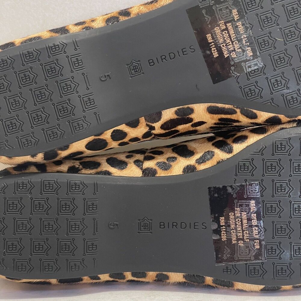 BIRDIES The Starling in Cheetah Womens 5 shoes Slipper Flat Loafer Calf Hair NIB - Picture 10 of 13